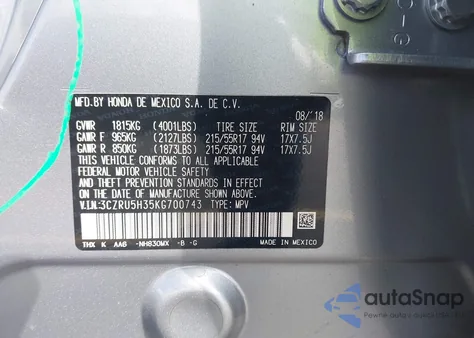 2019 Honda Hr-V Lx from USA, damaged, VIN 3CZRU5H35KG700743